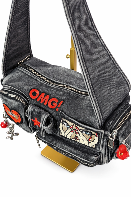 Borsa Cargo Denim Y2K Multi Tasche - Heartbreaker Doll 18x13x7 cm
