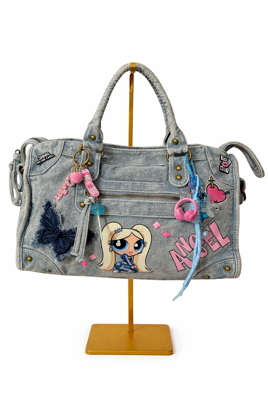Borsa City Denim Grande con tracolla regolabile - 37x26x15cm