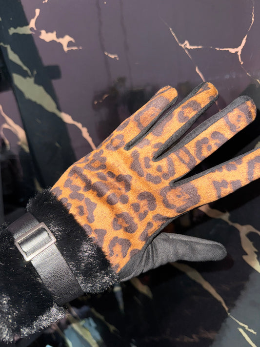 Guanti leopardati neri