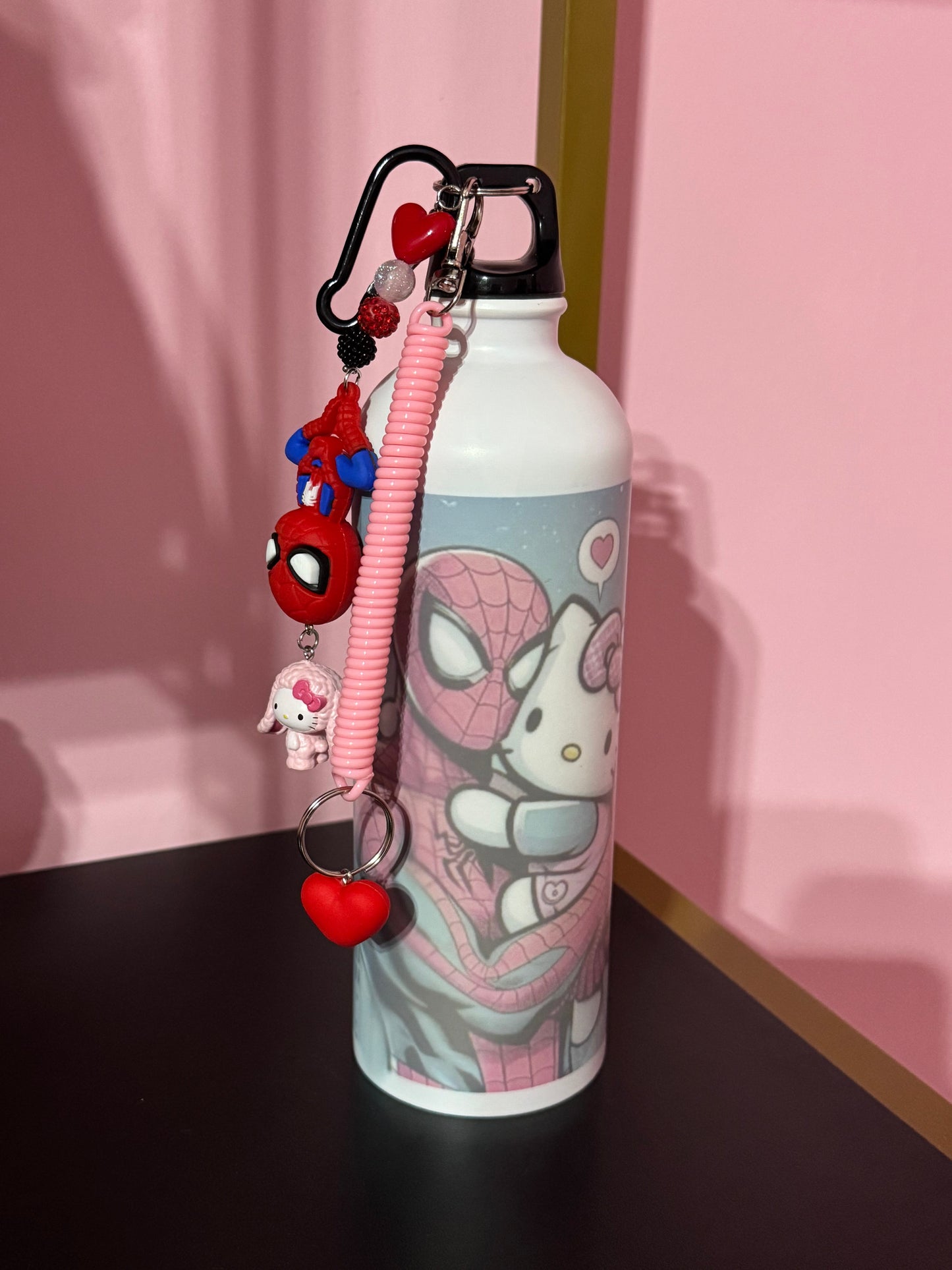Borraccia con coperchio e ciondoli, 750 ml acciaio inossidabile, ideale per la scuola e i viaggi, regalo adorabile