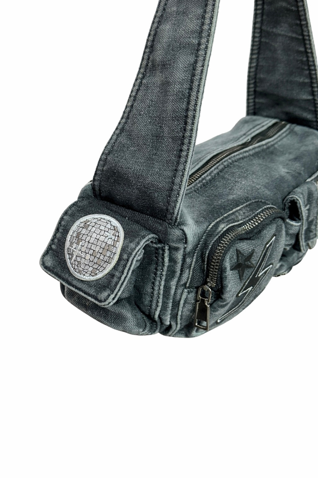 Borsa Cargo Denim Y2K Multi tasche - Noir Muse 18x13x7 cm