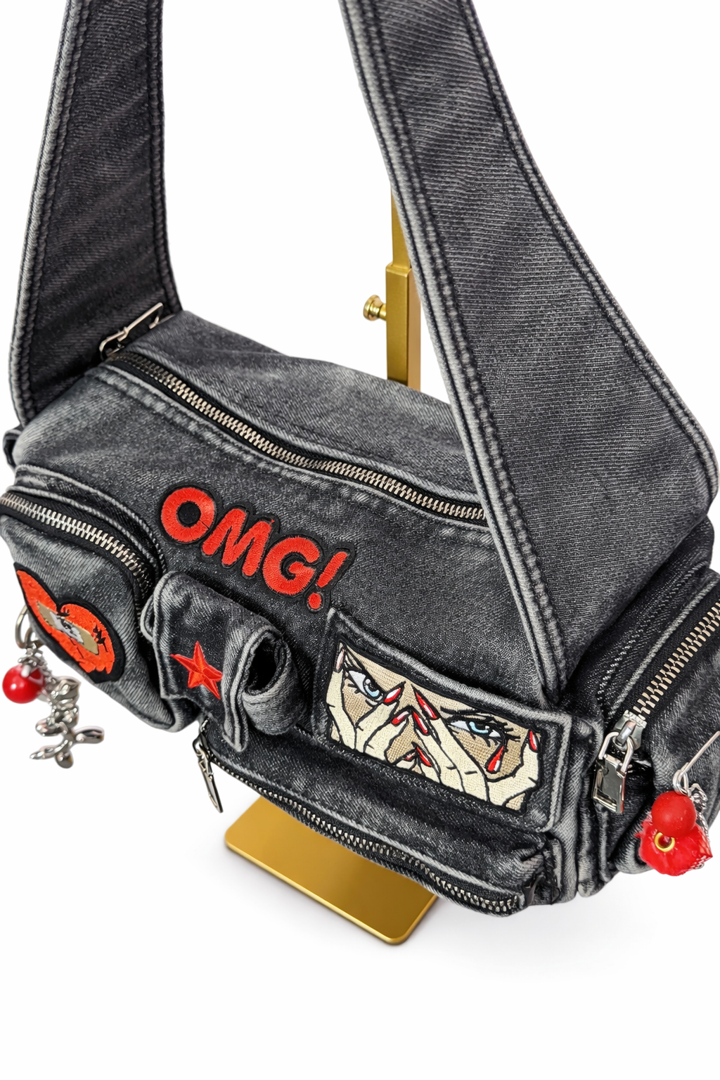 Borsa Cargo Denim Y2K Multi Tasche - Heartbreaker Doll 18x13x7 cm