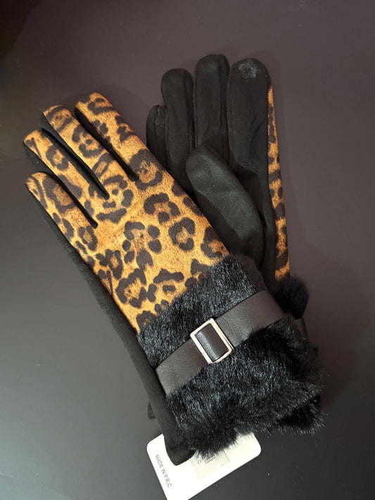 Guanti leopardati neri