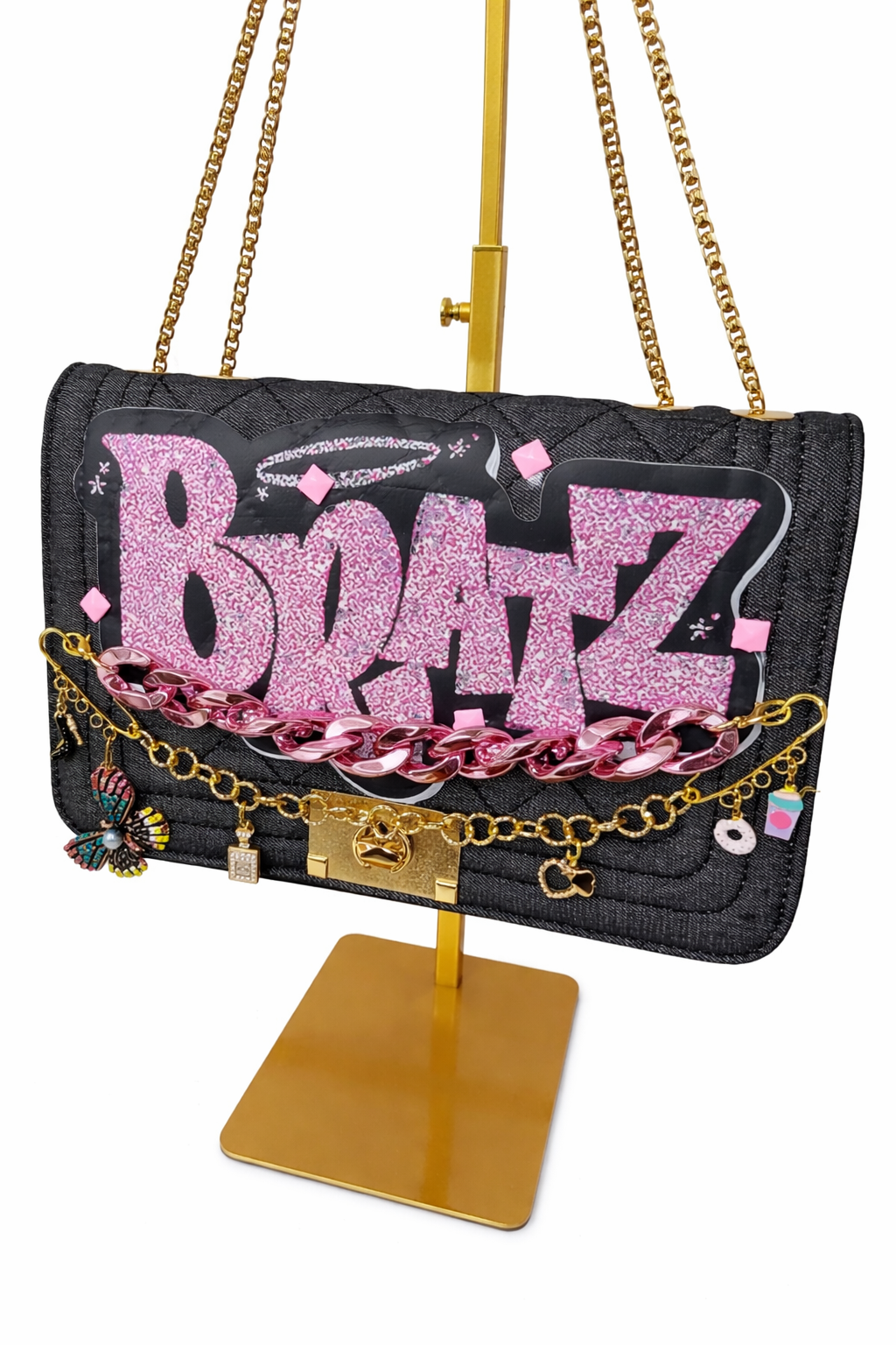 Denim Charm Bag – Borsa Trapuntata con Catena e Charms Y2K