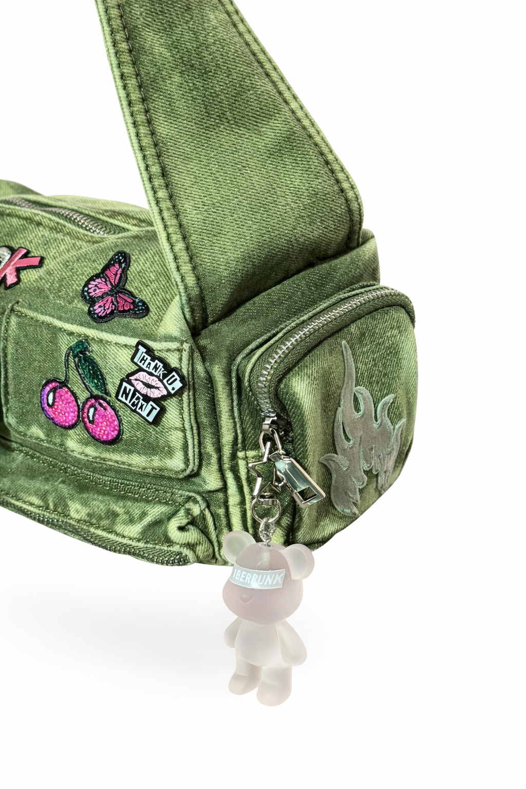 Borsa Cargo Denim Y2K Multi Tasche - Shoulder Bag Aesthetic con Charm 18x13x7cm