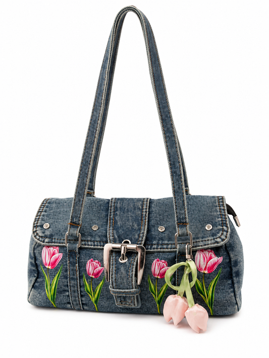 Borsa Baguette Denim - Pink Tulip