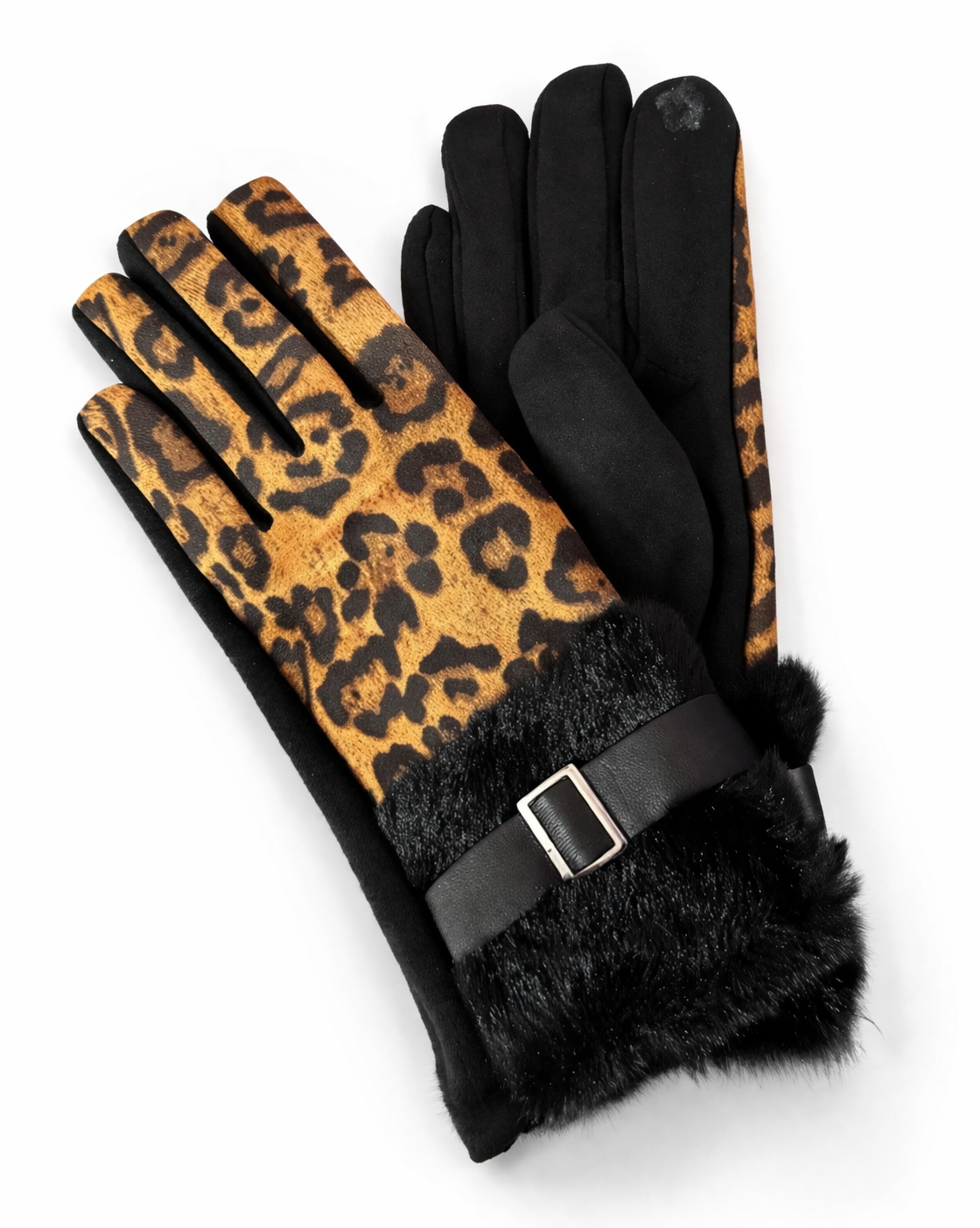 gants léopard beiges