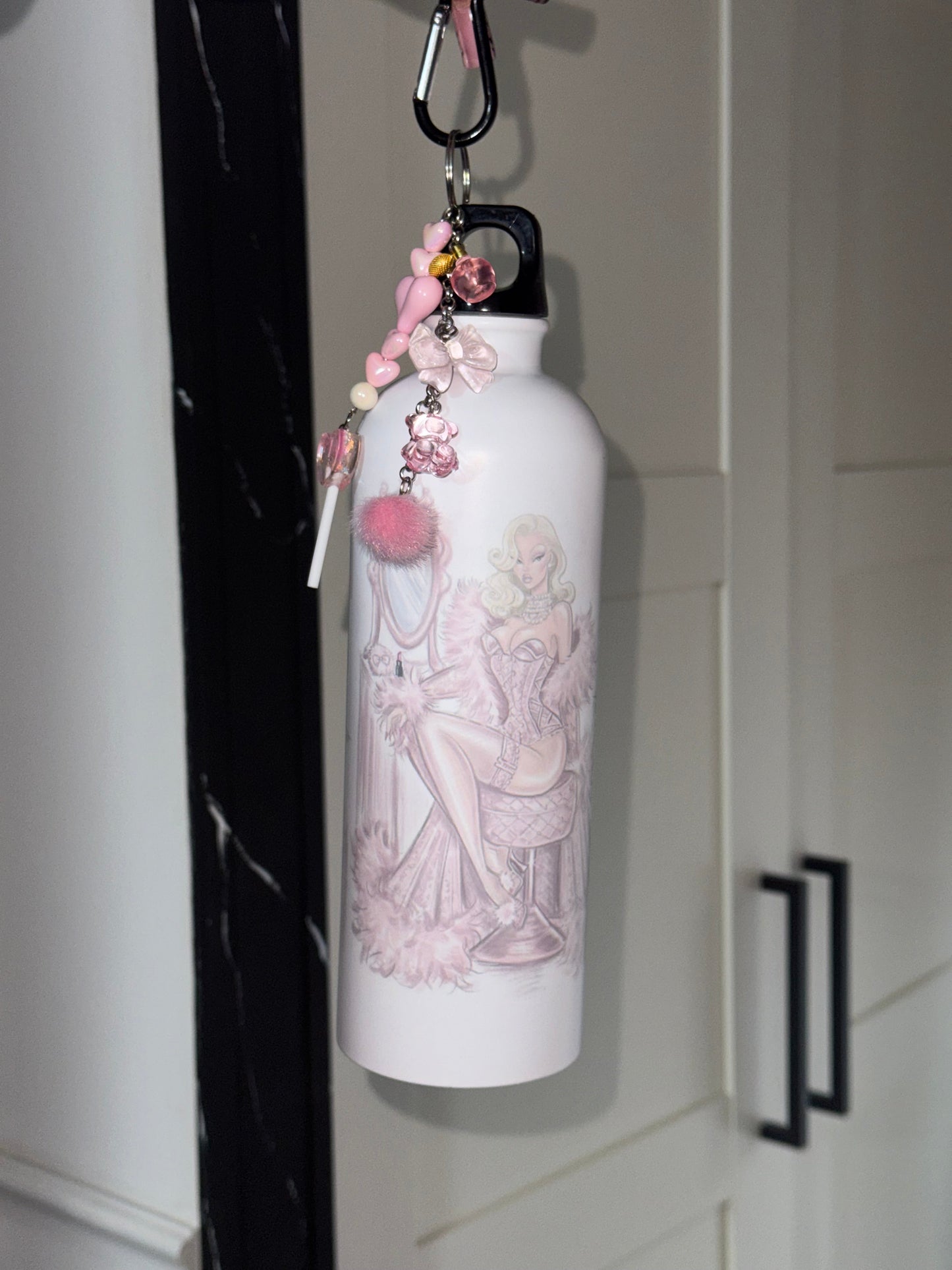 Borraccia con coperchio e ciondoli, 750 ml acciaio inossidabile, ideale per la scuola e i viaggi, regalo adorabile