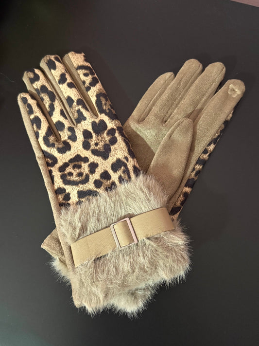 Guanti leopardati beige
