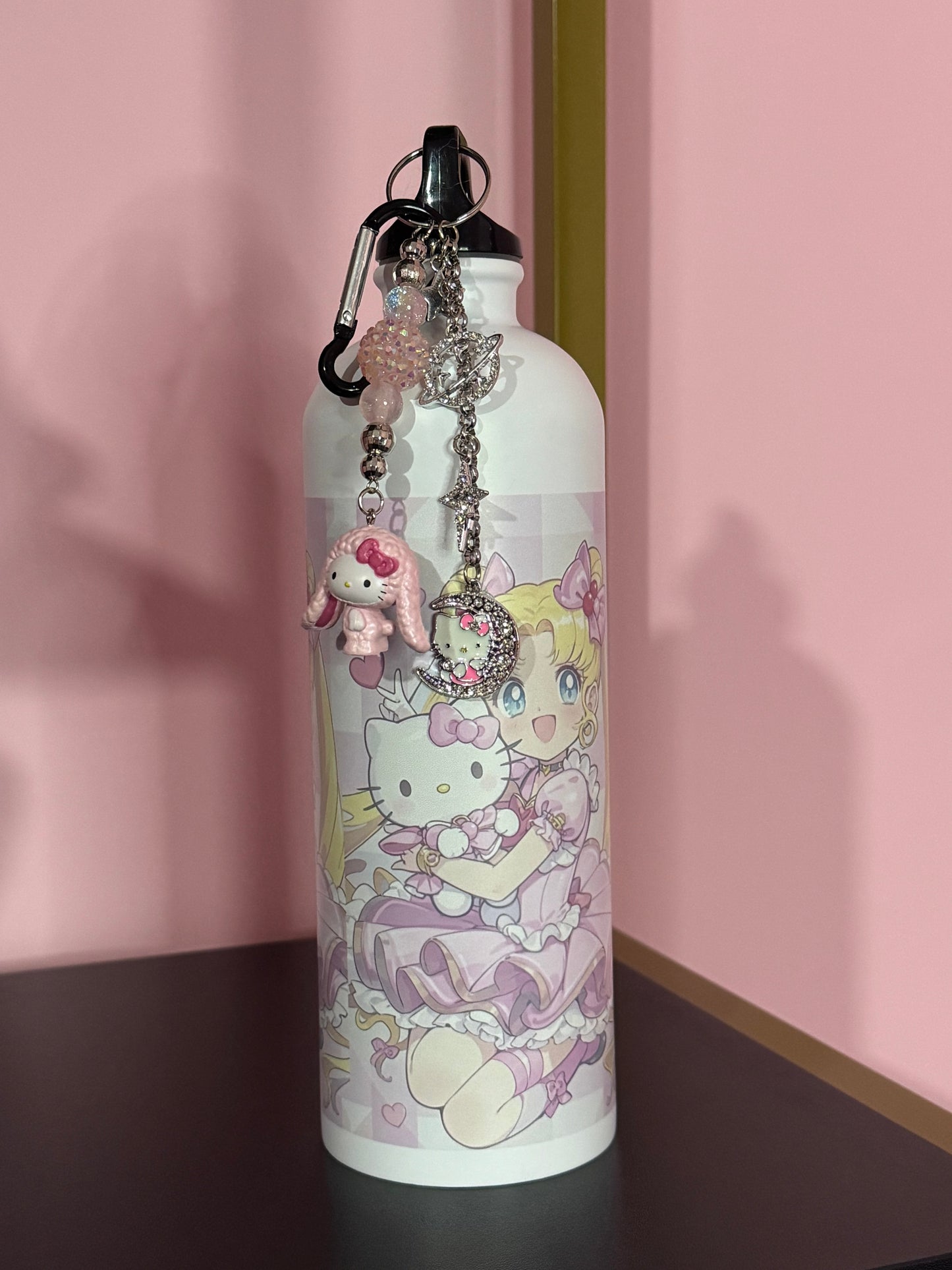 Borraccia con coperchio e ciondoli, 750 ml acciaio inossidabile, ideale per la scuola e i viaggi, regalo adorabile