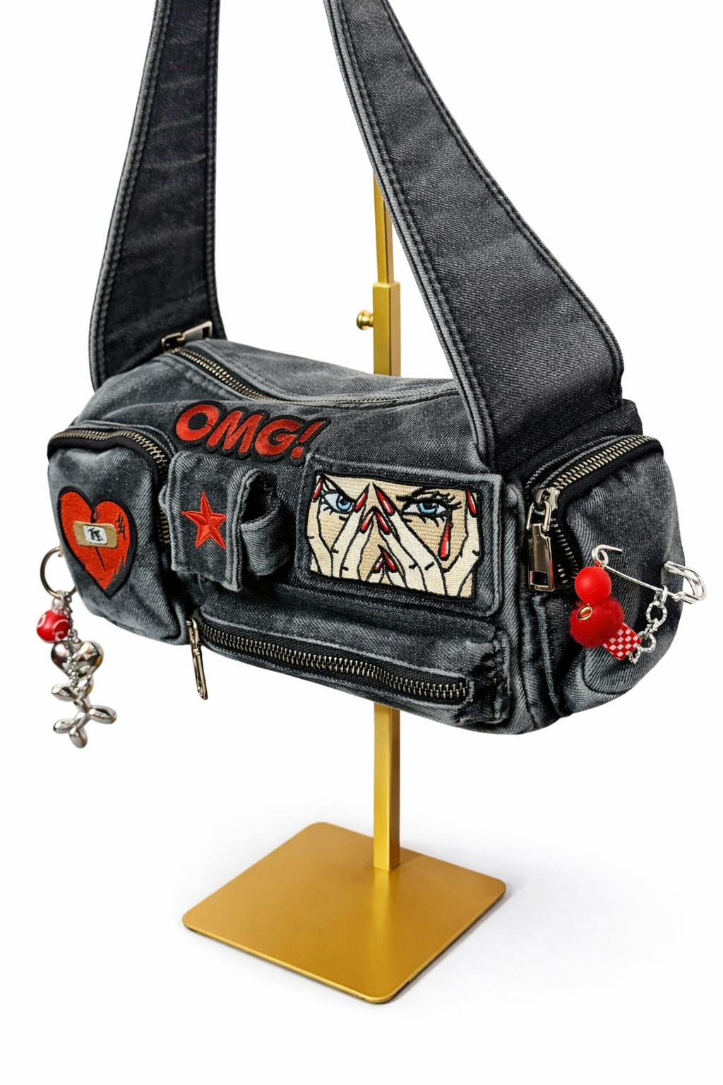 Borsa Cargo Denim Y2K Multi Tasche - Heartbreaker Doll 18x13x7 cm