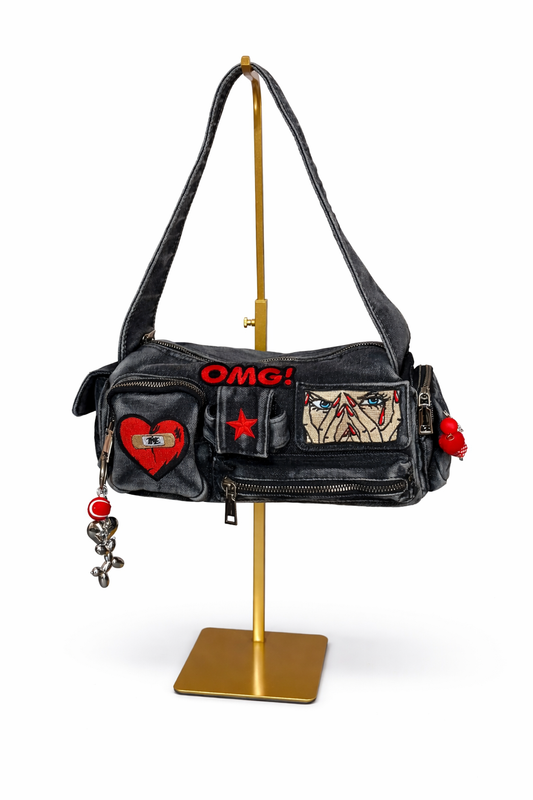 Borsa Cargo Denim Y2K Multi Tasche - Heartbreaker Doll 18x13x7 cm