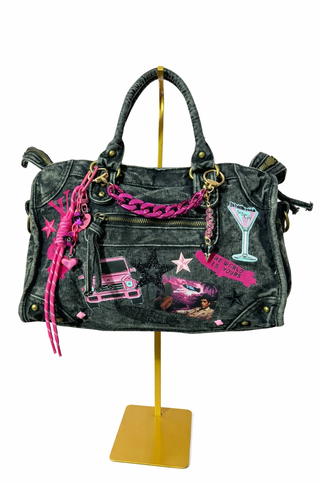 Borsa City Denim Grande con tracolla regolabile - 37x26x15cm